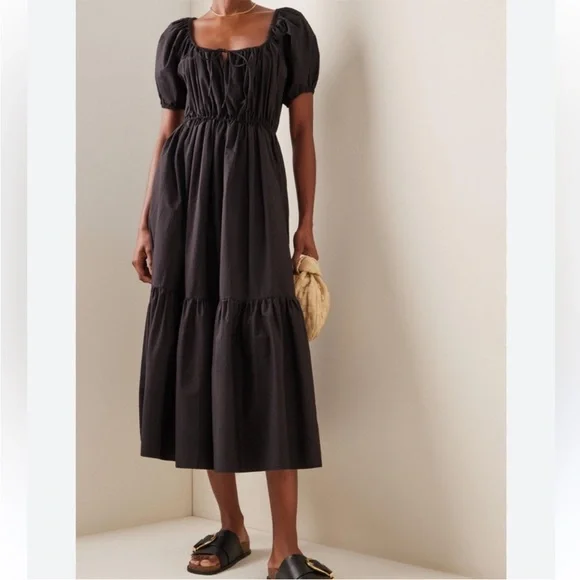 Matteu Drawcord Midi Black Dress, Size Small - Picture 1 of 7